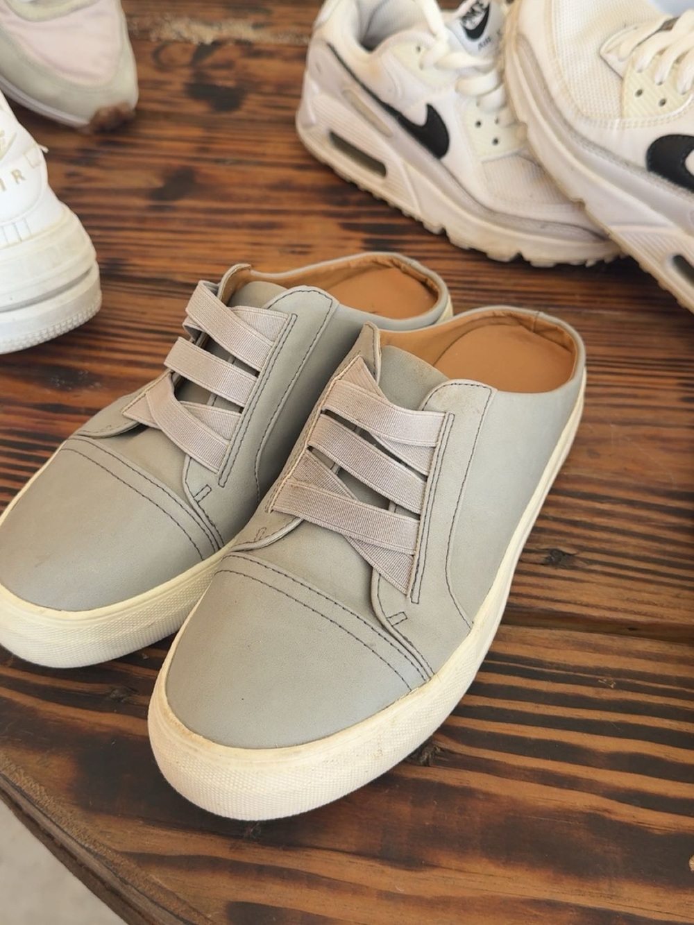 Slip-On Casual Sneakers in Light Gray with Cream Sole